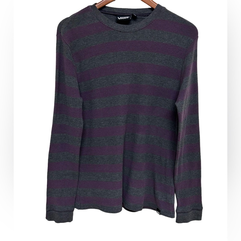 Vans Crew Neck Waffle Tee in Purple & Grey/Long Sleeve Tee (Youth/Boys L)